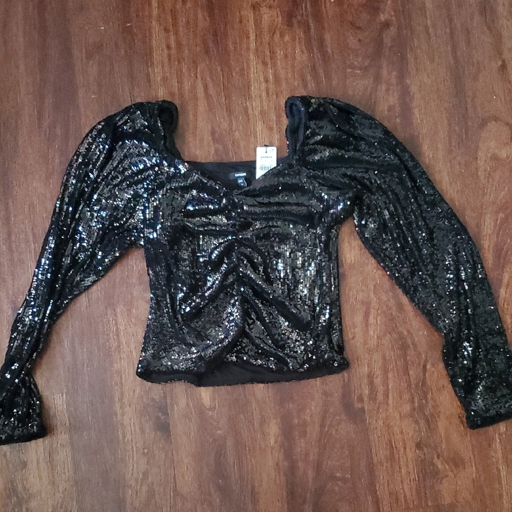 Express Black Sequin Blouse